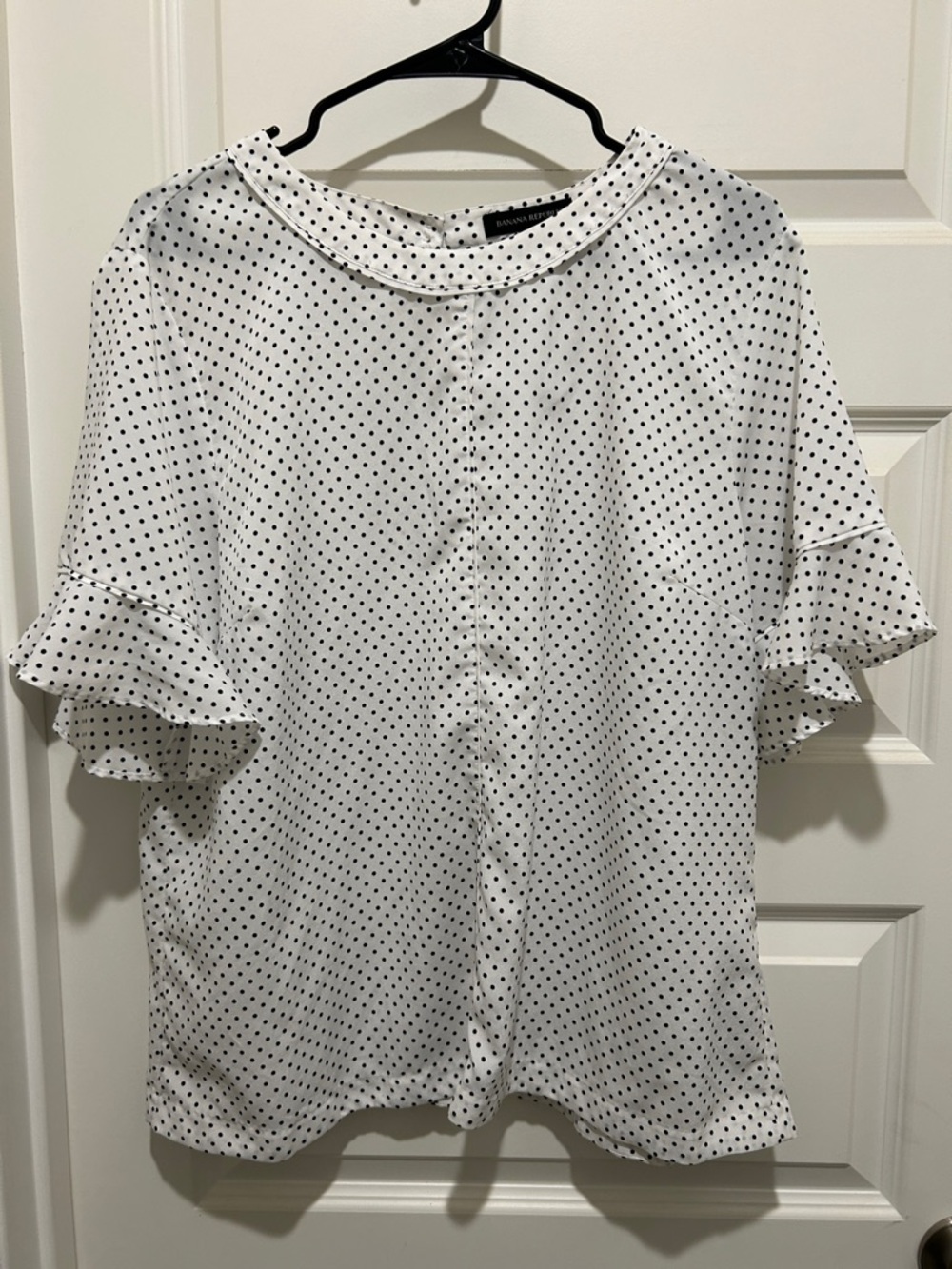 Banana Republic White Blouse with Black Polka Dots and Ruffle Sleeves